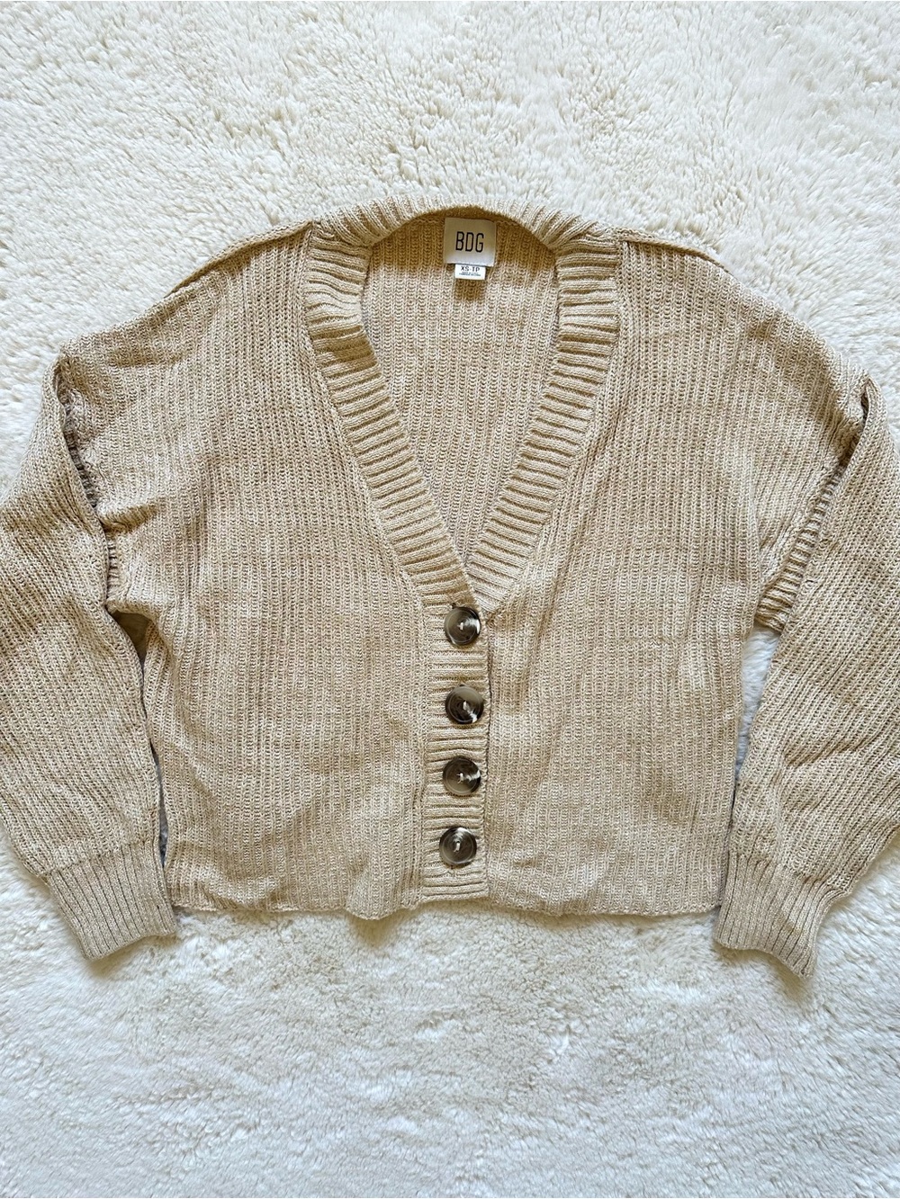 BDG Urban Outfitters Ribbed Button Cardigan Beige XS